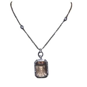 Carolee lux Silver-Tone Necklace with  pastel peach  Faceted Crystal Pendant